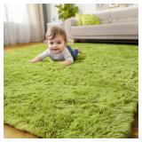 Grass Green Rugs for Bedroom, Fluffy Shag Area Rug 4x6 for Kids Room Living Room Baby Nursery Decor Aesthetic, Cute Furry Cool Shaggy Throw Bedside Fuzzy Plush Moss Carpet for Dorm Classroom Playroom 