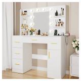 HABIUBIU 45â Vanity Desk with Mirror and Lights,10 Lights 3 Color Modes,Makeup Vanity Desk with 4 Storage Shelves 5 Drawers 1 Cabinet and Power Outlet,for Bedroom & Dressing Room,White vanitys - 