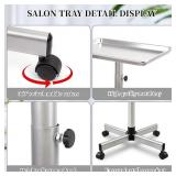 Salon Tray on Wheels, Adjustable Height Rolling Service Cart, Silver 13\"D x 17\"W x 38\"H - Retail: $44