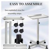 Salon Tray on Wheels, Adjustable Height Rolling Service Cart, Silver 13\"D x 17\"W x 38\"H - Retail: $44