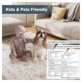 6x9 Washable Area Rug, Low Pile Faux Wool Carpet for Living Room, Bedroom, Dining Room, Vintage Flower Design, Non-Shedding Low-Pile Rug in Beige for High-Traffic Areas with Non-Slip Rubber Back - Ret