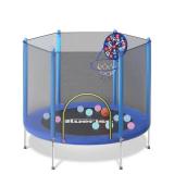BLUERISE 55IN Toddler Trampoline with Enclosure Net Easy to Assemble Kids Baby Indoor Recreational Trampoline Outdoor - Retail: $80