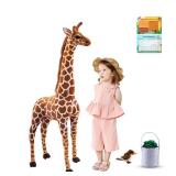 BRINJOY Giant Stuffed Giraffe Animal Set, 47 Inch Large Giraffe Plush Toy for Kids with Bird & Basket & Leaves & Card, Toddler Lifelike Standing Toys Stuffed Animal Gift for Girls Boys - Retail: $57
