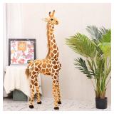 BRINJOY Giant Stuffed Giraffe Animal Set, 47 Inch Large Giraffe Plush Toy for Kids with Bird & Basket & Leaves & Card, Toddler Lifelike Standing Toys Stuffed Animal Gift for Girls Boys - Retail: $57