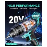 COMOWARE 20V Cordless Drill, Electric Power Drill Set with 1 Battery & Charger, 3/8â Keyless Chuck, 2 Variable Speed, 266 In-lb Torque, 25+1 Position and 34pcs Drill/Driver Bits - Retail: $40