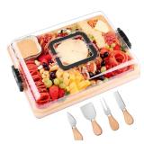 CAWIU Charcuterie Board with Lid and Handle - Portable Travel Design Bamboo Cheese Board Set with 4 Cheese Tools, Gift for Housewarming, Weddings, Picnics(1 Compartment, Black) - Retail: $23