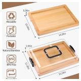CAWIU Charcuterie Board with Lid and Handle - Portable Travel Design Bamboo Cheese Board Set with 4 Cheese Tools, Gift for Housewarming, Weddings, Picnics(1 Compartment, Black) - Retail: $23