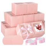 KPOSIYA 20pcs 12x12x8 Cake Boxes with Cake Boards (20 Boxes & 20 Boards), Pink Bakery Box with Window for Treat Dessert Pastry Donuts Macaroon Strawberries Chocolate Candy - Retail: $20
