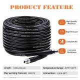 Sewer Jetter Kit for Pressure Washer, 100FT Drain Cleaner Hose 5800PSI with 1/4 Inch NPT Corner, Rotating Nozzle and 4 Different Button Nose Sewer Jet Nozzles, Waterproof Tape and 2 Spanners (Black) -