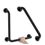 L-Shaped Shower Grab Bar 16x16 Inch, Zepolu Stainless Steel Matte Black Safety Grab Rail, Bathroom Mobility Aid Handrail, Wall Mounted Balance Support Bar Assist Handle for Senior Elderly Handicap - R