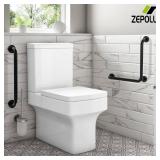 L-Shaped Shower Grab Bar 16x16 Inch, Zepolu Stainless Steel Matte Black Safety Grab Rail, Bathroom Mobility Aid Handrail, Wall Mounted Balance Support Bar Assist Handle for Senior Elderly Handicap - R