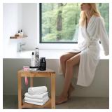 BHNJUTM Corner Shower Stool 14.5 in,Shower Foot Rest with Storage Shelf, Shower Shaving Stool for Shaving Legs, Shower Foot Stool for Inside Small Shower Spaces- Acacia Wood Small Shower Stool - Retai