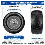 11x6.00-5 Flat Free Tires,2 Pack Solid Zero Turn Tire with 3/4\" 5/8\" 1/2\" Bearings,6\"- 8\" Centered Hub for Flat Free Lawn Mower Tire and Wheel,Cub Cadet Front Tire,Bad Boy Mower,Riding Lawn Mower