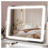 ROLOVE 22x17 Inch Lighted Vanity Mirror with Dimmable LED Lights - 3 Color Modes, Smart Touch Control & 360Â° Rotating Base - Desk Makeup Mirror (White) - Retail: $70