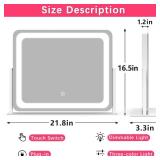 ROLOVE 22x17 Inch Lighted Vanity Mirror with Dimmable LED Lights - 3 Color Modes, Smart Touch Control & 360Â° Rotating Base - Desk Makeup Mirror (White) - Retail: $70