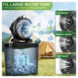 Portable Misting Fan with 11L Large Bucket, 20000mAh USB Rechargeable Battery Operated Camping Fans, 3 Large Spray Nozzles & 3 Strong Wind Speeds Misting Fan, Misting Fans for Outside - Retail: $20