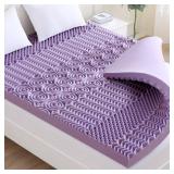 MUXHOMO 3 Inch 7-Zone Queen Mattress Topper, Egg Crate Foam Mattress Topper Queen Size for Back Pain, Lavender Cooling Gel Infused Bed Pad, CertiPUR-US and Oeko-TEX Certification (60\"Ã80\") - Reta