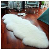 LLB Genuine Sheepskin Area Rug Wool Rug Fur Carpet Fluffy Shaggy Fur Rug for Living Room Kids Bedroom Real Sheepskin Throw Lambskin Rugs Sofa Mat Chair Seat Covers (Ivory White, 2 x 6 ft Sheepskin) - 