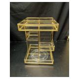 360 Degree Rotation Makeup Organizer Antique Countertop Cosmetic Storage Box Mirror Glass Beauty Display, Gold Spin Large Capacity Holder for Brushes Lipsticks Skincare Toner - Retail: $113