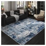 Rugcomf 6x9 Rug Washable Bedroom Rug Large Boho Rug Soft Area Rug Abstract Pattern Non-Slip Non-Shedding Faux Wool Vintage Rug for Living Room, Farmhouse, Dining Room, Kids Playroom, Blue - Retail: $7