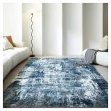 Rugcomf 6x9 Rug Washable Bedroom Rug Large Boho Rug Soft Area Rug Abstract Pattern Non-Slip Non-Shedding Faux Wool Vintage Rug for Living Room, Farmhouse, Dining Room, Kids Playroom, Blue - Retail: $7