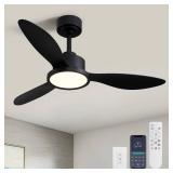 MOOONICHE 42 Inch Ceiling Fans with Lights, Low Profile Bedroom Ceiling Fan, Dimmable Flush Mount Ceiling Fan Lights for Living Room, 6 Speeds, 3CCT, Dimmable, Timer, Quiet Reversible DC Motor, Black 