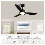 MOOONICHE 42 Inch Ceiling Fans with Lights, Low Profile Bedroom Ceiling Fan, Dimmable Flush Mount Ceiling Fan Lights for Living Room, 6 Speeds, 3CCT, Dimmable, Timer, Quiet Reversible DC Motor, Black 