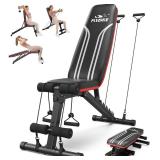FLYBIRD Foldable Weight Bench with Resistance Bands, 8 Backrests Fast Adjustable FID for Home Gym Full Body Workout, Easy to Storage for Small Apartment - Retail: $110