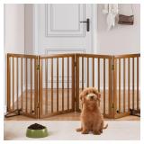 Mino Kesper Freestanding Pet Gate Foldable 4 Panel Dog Gate Walnut Dog Gates for Stair Doorways House Indoor (2 Support Feet Included) - Retail: $80