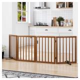 Mino Kesper Freestanding Pet Gate Foldable 4 Panel Dog Gate Walnut Dog Gates for Stair Doorways House Indoor (2 Support Feet Included) - Retail: $80