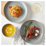 Pokini Gradient Green Stoneware Dinnerware Sets, 12 pcs Reactive Glaze Plates and Bowls Sets, Handmade Ceramic Round Dishes Set for 4, Highly Chip and Crack Resistant Modern Plate Set - Retail: $60