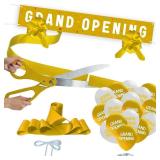 Grand Opening Gold Ribbon Cutting Ceremony Kit - 25\" Giant Scissors with gold Satin Ribbon, Banner, Balloons,Bows and More Supplies Grand Opening Decorations for Business - Retail: $58