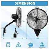 Bestronair Wall Mount Fan Oscillating, Industrial Heavy Duty Metal 3 Speed Fan, 20 Inch High Velocity Adjustable Tilt, Use for Garage, Shop, Warehouse, Patio, Factory and Homes - Retail: $85