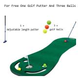 KOFULL Putting Green Mats Set - Indoor/Outdoor Golf Putting Practice or Golf Game with 78\" x 24\" Putting Mat, Adjustable Putter, 3 Balls, Training Aid Cup & Flags - Retail: $60