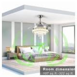 Modern Fandelier Ceiling Fans with Light and Remote APP Control, Crystal Chandelier Fan | Retractable Invisible Blades Quiet DC Motor Dimmable LED Light for Bedroom, Living Room, 42\" Silver - Retail: