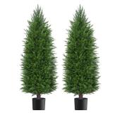 AOKIIE 4FT Artificial Topiary Cedar Plants Outdoor, Faux Pine Trees UV Resistant and Potted, 48 Inch Tall Fake Shrubs Evergreen for Front Porch Decor Set of 2 - Retail: $126