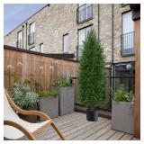 AOKIIE 4FT Artificial Topiary Cedar Plants Outdoor, Faux Pine Trees UV Resistant and Potted, 48 Inch Tall Fake Shrubs Evergreen for Front Porch Decor Set of 2 - Retail: $126