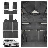 Thinzyou Floor Mats Compatible with 2022-2025 Chevrolet Tahoe GMC Yukon Trunk Mat Cargo Liner TPE Back Seat Cover Protector 2024 Chevy Tahoe 7 Seats Accessories (Trunk Mat+Backrest Mats+Floor Mats) - 