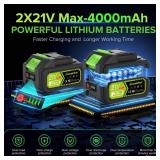 Cordless Leaf Blower,400000RPM Handheld Air Duster with Adjustable Pole,21V Max 4.0Ah*2 Batteries and Charger,Lightweight Air Broom for Easy Debris Removal,Lawn Care and Yard Cleaning,etc. (Green) - R