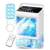 COOLECH Small Air Conditioner w/ 3 Speeds&3 Modes, Remote, 1100ML Tank Humidifier, 8-Cube Ice Tray, 120Â° Oscillating, 4 IN 1 Portable Air Conditioners, 7-Color Light, 4H Timer Desk AC Unit for Bedr