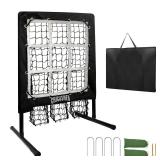 9 Hole Pitching Net, Heavy-Duty Baseball Net with Strike Zone for Pitching and Hitting, Height Adjustable Training Equipment with 9 Pocket Pitching Target for Baseball & Softball Practice - Retail: $7