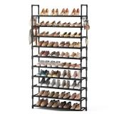 VTRIN 10 Tier Shoe Rack Tall Large Capacity 50 Pair Wide Shoe Organizer with Two Hooks Sturdy Metal Shoe Shelf for Entryway, Closet, Bedroom - Retail: $22