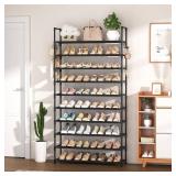 VTRIN 10 Tier Shoe Rack Tall Large Capacity 50 Pair Wide Shoe Organizer with Two Hooks Sturdy Metal Shoe Shelf for Entryway, Closet, Bedroom - Retail: $22