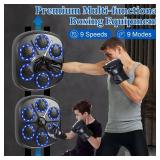 Music Boxing Machine for Adults, Boxing 9 Modes & 9 Speeds Wall Mounted Bluetooth Punching Bag Home Gym Training Equipment, Heavy Duty Durable Design,Real Boxing Experience Includes Boxing Gloves - Re