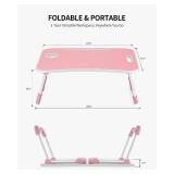 FISYOD Foldable Laptop Table, Portable Lap Desk Bed Table Tray, Laptop Stand with Cup Holder & Tablet Slot & Lifting Handle for Working Writing Drawing & Eating (Pink) - Retail: $30
