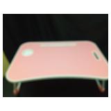 FISYOD Foldable Laptop Table, Portable Lap Desk Bed Table Tray, Laptop Stand with Cup Holder & Tablet Slot & Lifting Handle for Working Writing Drawing & Eating (Pink) - Retail: $30