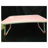 FISYOD Foldable Laptop Table, Portable Lap Desk Bed Table Tray, Laptop Stand with Cup Holder & Tablet Slot & Lifting Handle for Working Writing Drawing & Eating (Pink) - Retail: $30