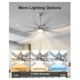 warmiplanet Ceiling Fans with Lights and Remote Control, 62-Inch, Reversible Silent DC Motor, 6 Speeds, 3 Color Dimmable LED Light, Timer, Nickel, 8-Blades - Retail: $241