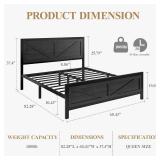 $130 LED Queen Bed Frame with USB, Barn Door Headboard, Metal Slats