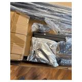 $130 LED Queen Bed Frame with USB, Barn Door Headboard, Metal Slats